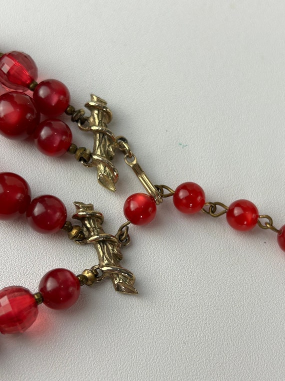 Vintage Red Moonglow Double Strand Beaded Necklace - image 2