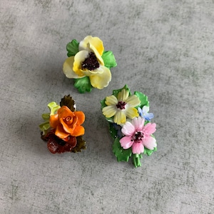 Set of Three Vintage Adderley  Floral Porcelain Brooches