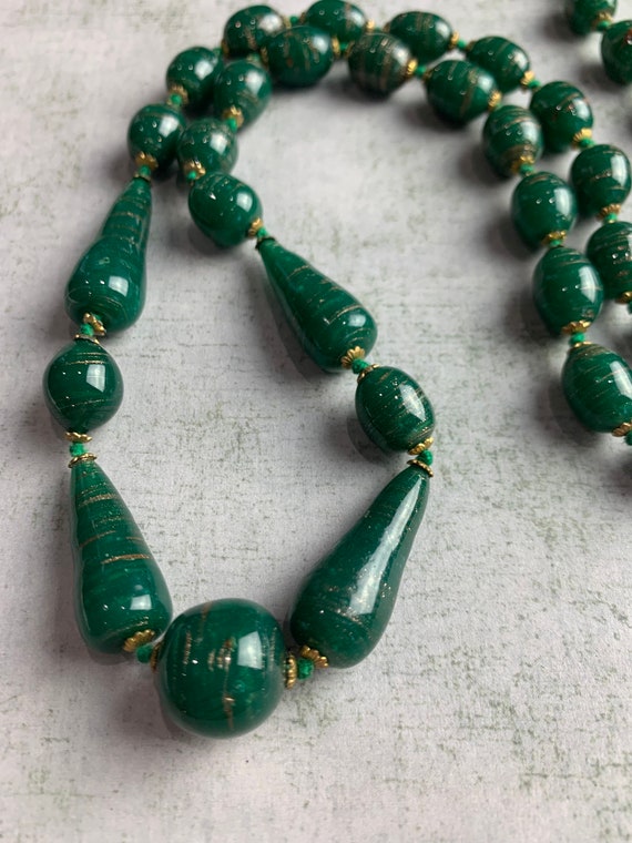 Vintage Green and Gold Venetian Glass Beaded Neck… - image 5