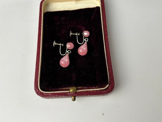 Vintage Pink Moon Glow Teardrop Screw Back Earrin… - image 1