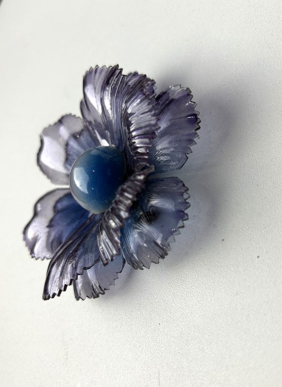 Boucles D'oreilles Vintage En Celluloïd - Fleur Gentiane Bleue Peinte Main - Très Délicates