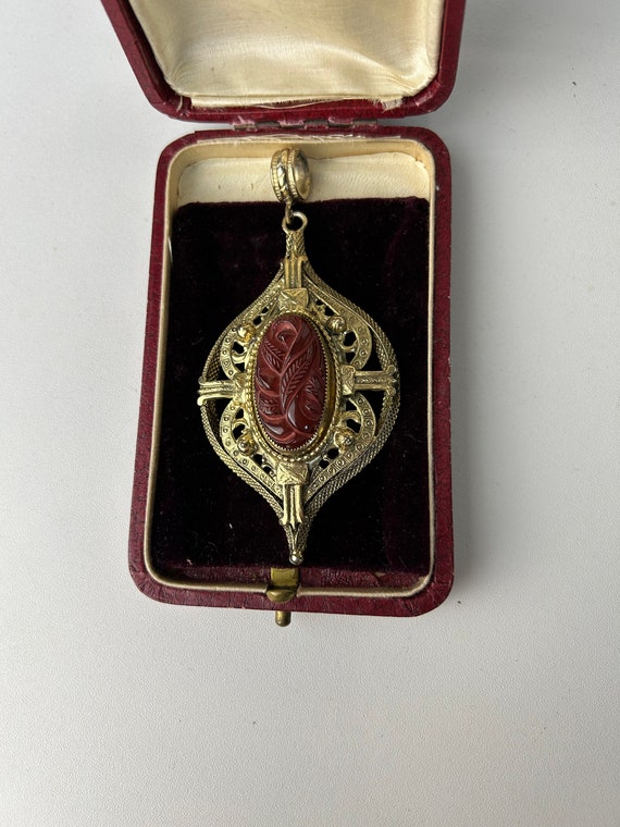 Vintage Large Victorian Style Pendant With Carved 