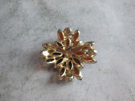 Vintage Amber Tone Glass and Auora Borealis Brooch - image 5