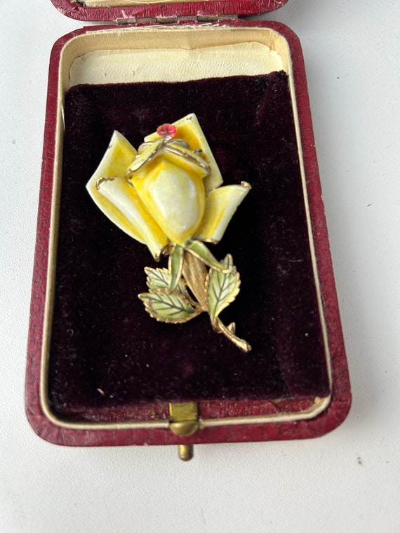 Vintage Coro Yellow Enamel Rose Brooch
