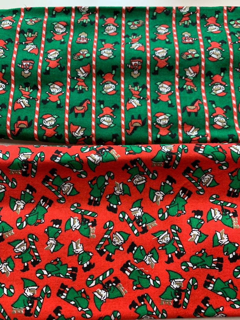 Vintage Christmas Elves Red and Green by Manes Fabric Company Fabric Etsy