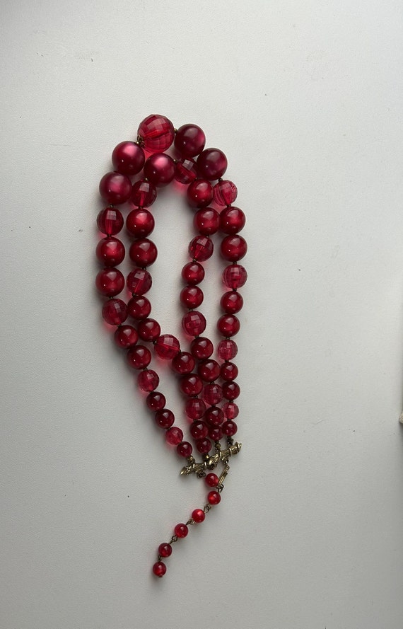 Vintage Red Moonglow Double Strand Beaded Necklace - image 7