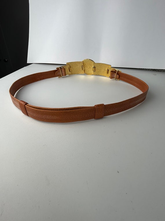 Vintage Alexis Kirk Large Gold Tone Etrusca Brown Leather Belt Vintage Alexis Kirk Gold & Silver Tone Statement Belt: Faux  main image 4