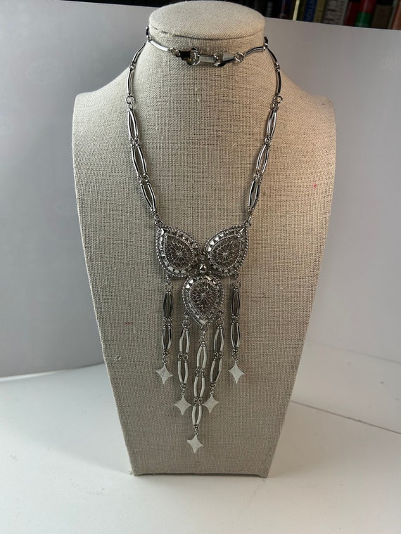 Vintage Silver Tone Dangle Statement Necklace - image 1