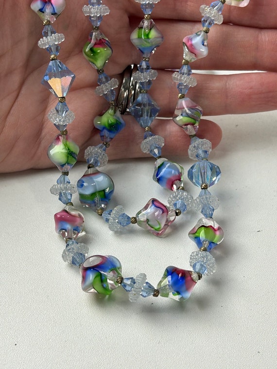 Vintage Iris Glass Double Stand Necklace and Clip… - image 10