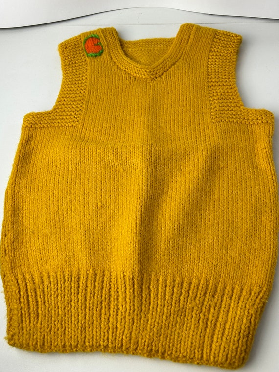 Vintage Mustard Yellow Hand Knit Child's Sweater … - image 2