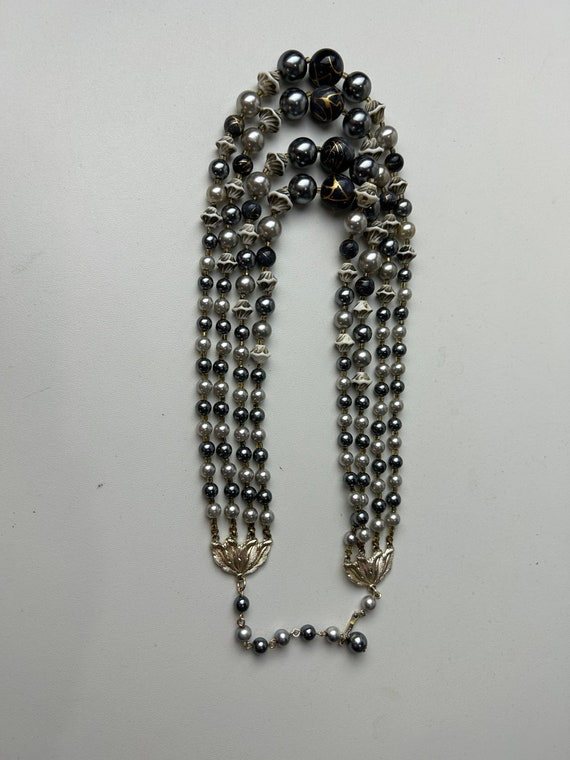 Vintage Japan Four Strand Grey and Pearl Beaded N… - image 6