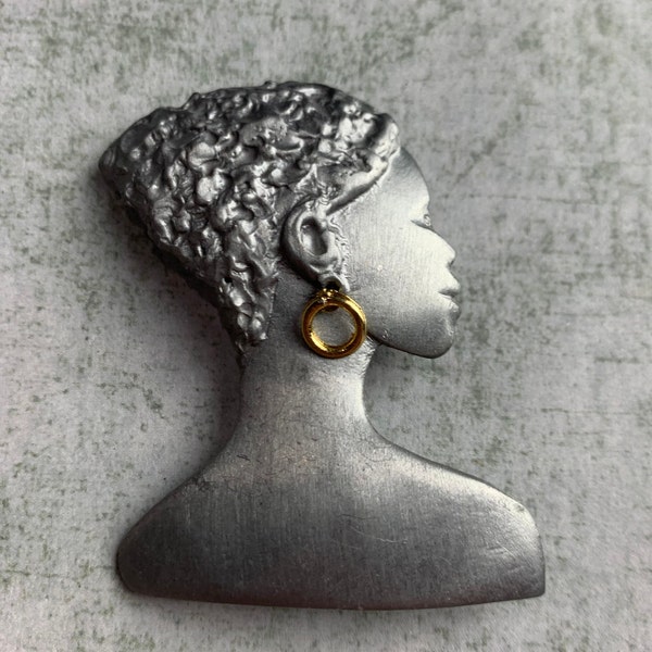 Vintage Luigi Ultra Craft African Woman Pewter Brooch