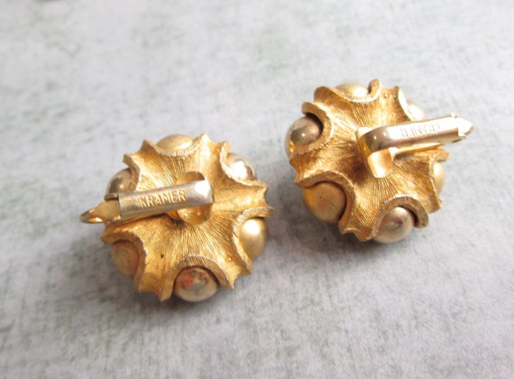 Vintage Kramer Gold Bead Clip On Earrings - image 3