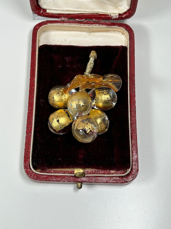 Vintage  Gold Glass Grape Cluster Brooch