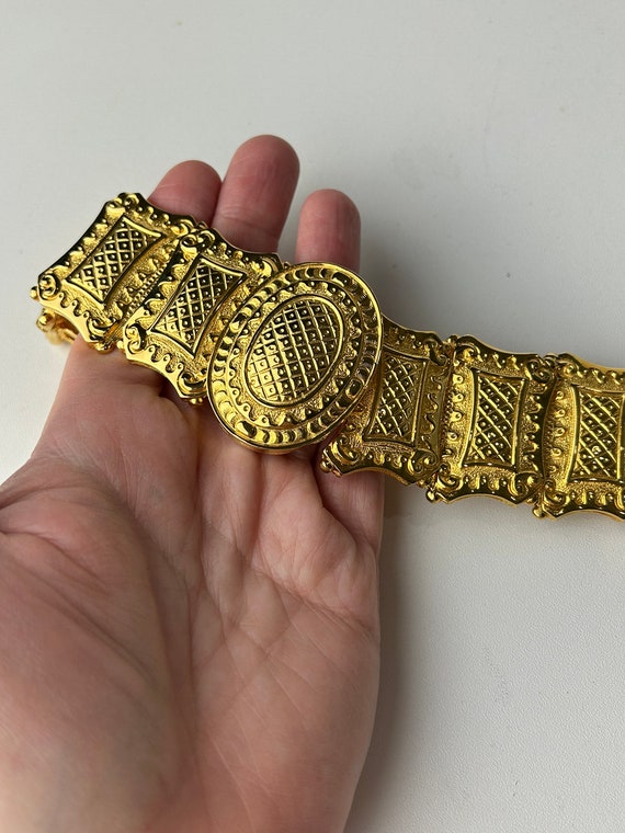 Alexis Kirk Gold Statement Medusa Wrap Belt Buckle Wide Gold Art Deco Look Vtg Vintage Alexis Kirk Gold Statement Belt Buckle - Etsy main image 2