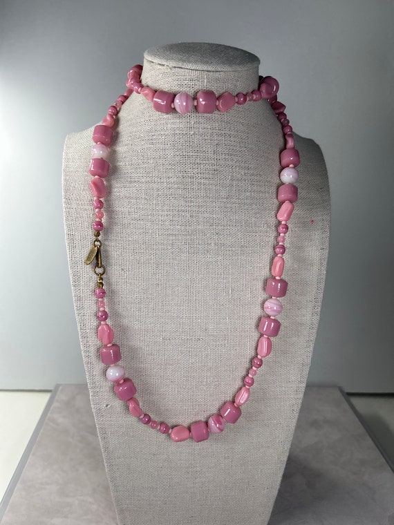 Vintage Miriam Haskell Pink Glass Bead Long Necklace - Etsy