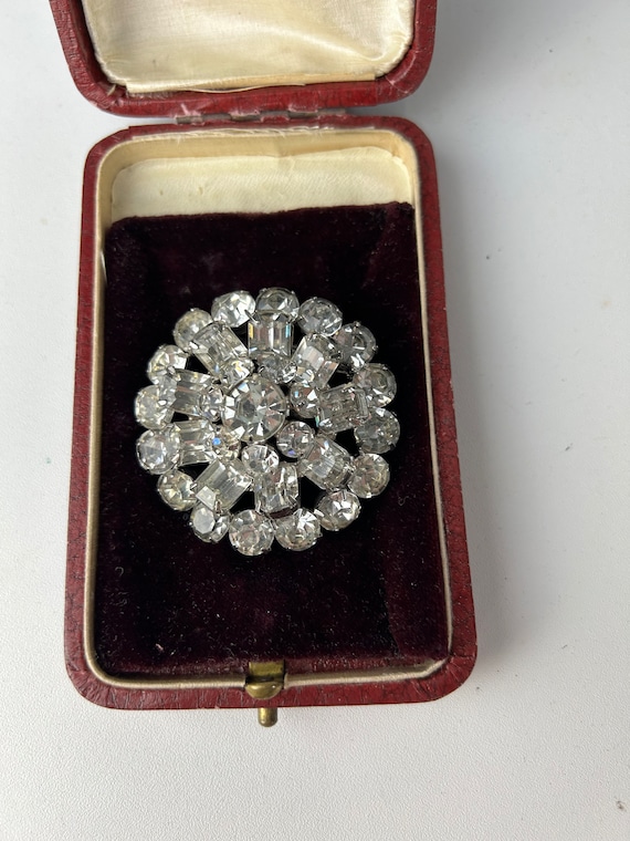 Vintage Domed Clear Rhinestone Brooch - image 1