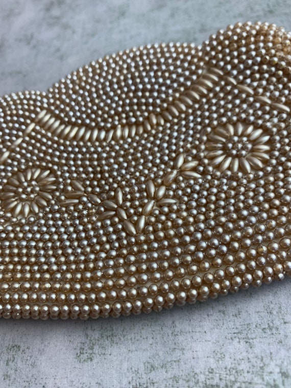 Vintage Japan Faux Seed Pearl Clutch Purse - image 2