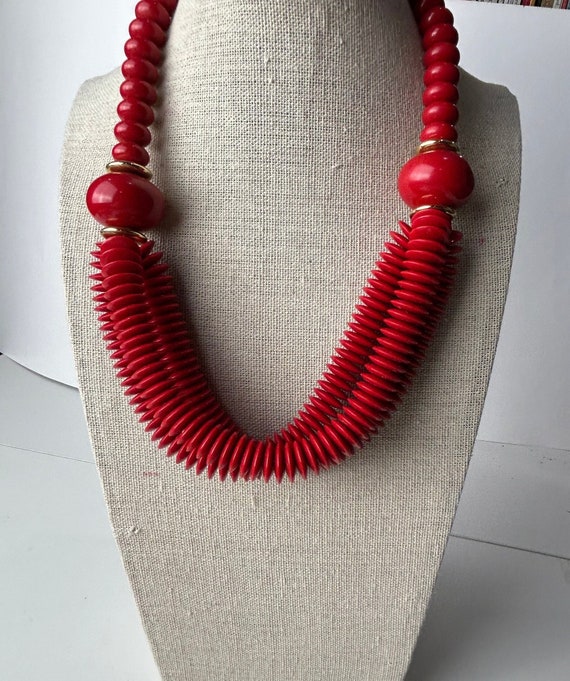 Vintage Trifari Red Triple Stand Twist Necklace