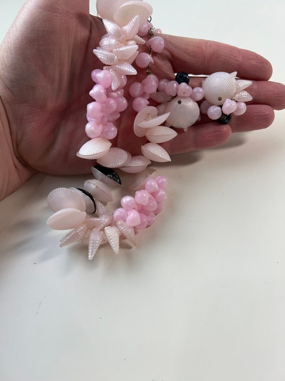 Vintage Hong Kong Pink Shell Necklace and Clip On… - image 2