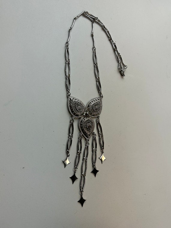 Vintage Silver Tone Dangle Statement Necklace - image 3