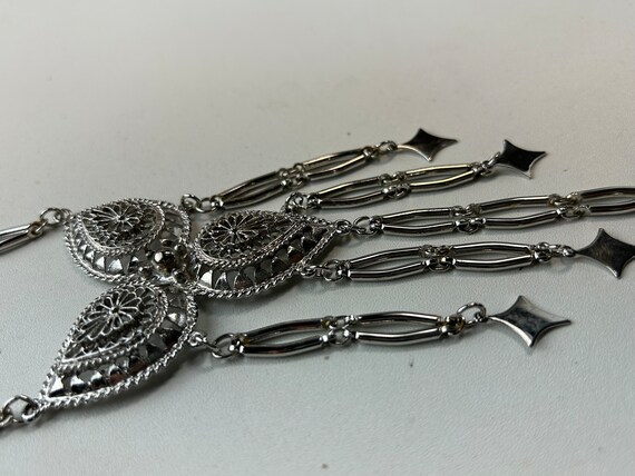 Vintage Silver Tone Dangle Statement Necklace - image 4
