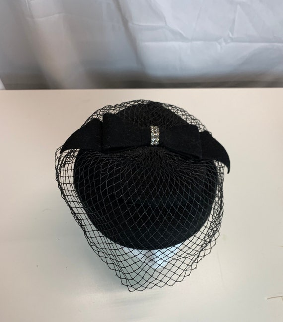 Vintage Black Wool Hat With Veil - Henry Pollak Inc. New 