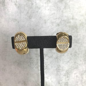 Vintage Valentino Rhinestone and Gold Clip On Earrings image 1