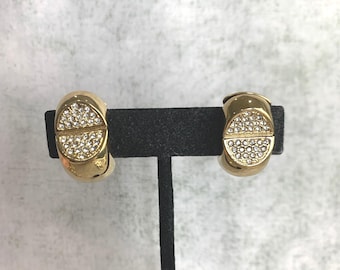 Vintage Valentino Rhinestone and Gold Clip On Earrings
