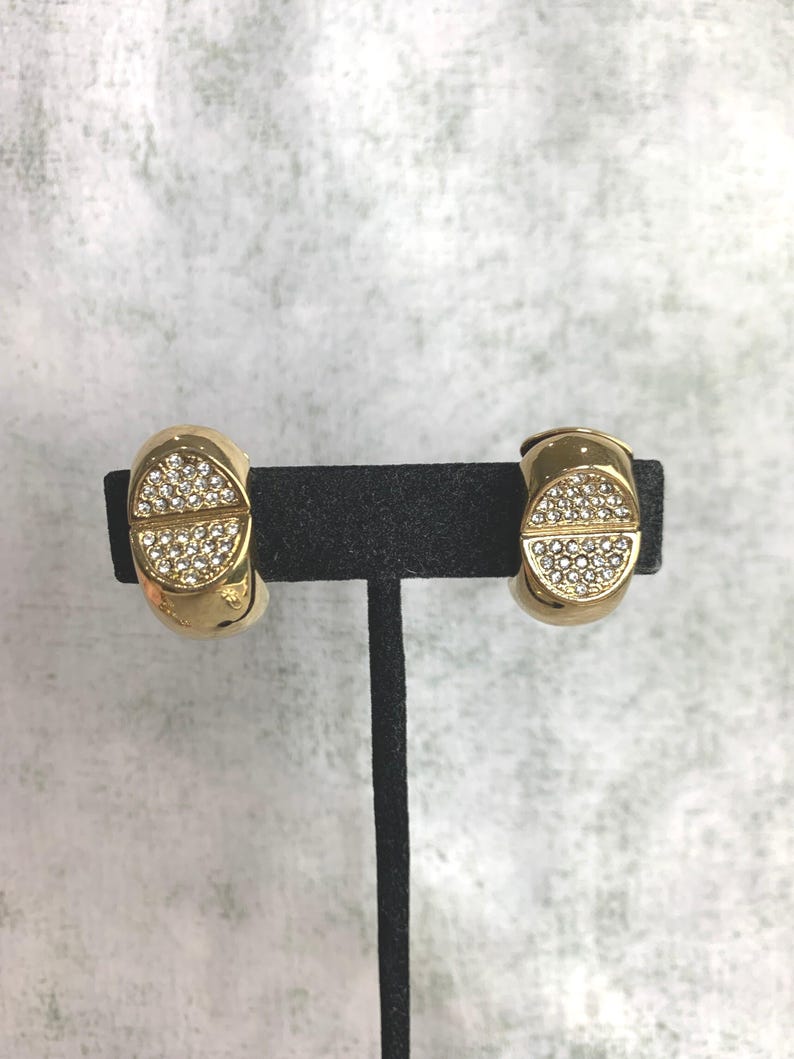 Vintage Valentino Rhinestone and Gold Clip On Earrings image 1