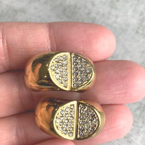 Vintage Valentino Rhinestone and Gold Clip On Earrings image 3