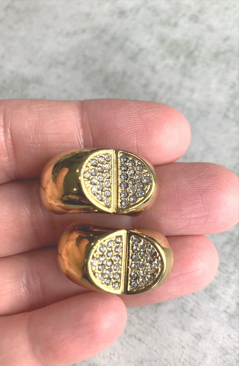 Vintage Valentino Rhinestone and Gold Clip On Earrings image 3