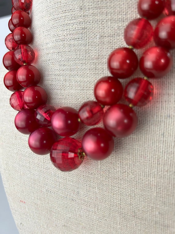 Vintage Red Moonglow Double Strand Beaded Necklace - image 4