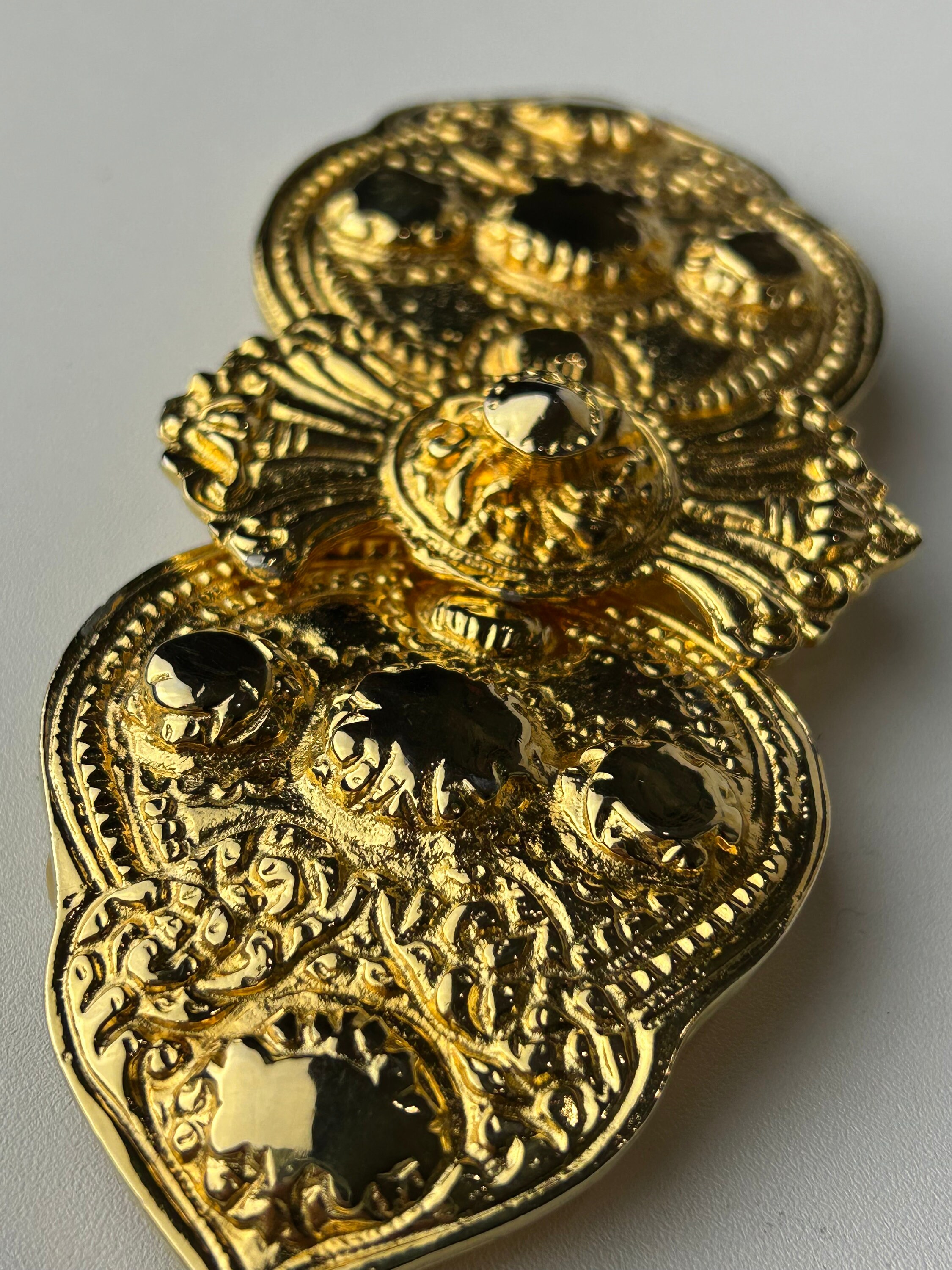 Alexis Kirk Gold Statement Medusa Wrap Belt Buckle Wide Gold Art Deco Look Vtg Alexis-Kirk-Snakeskin-Belt-  main image 2