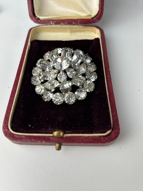 Vintage Domed Clear Rhinestone Brooch - image 2