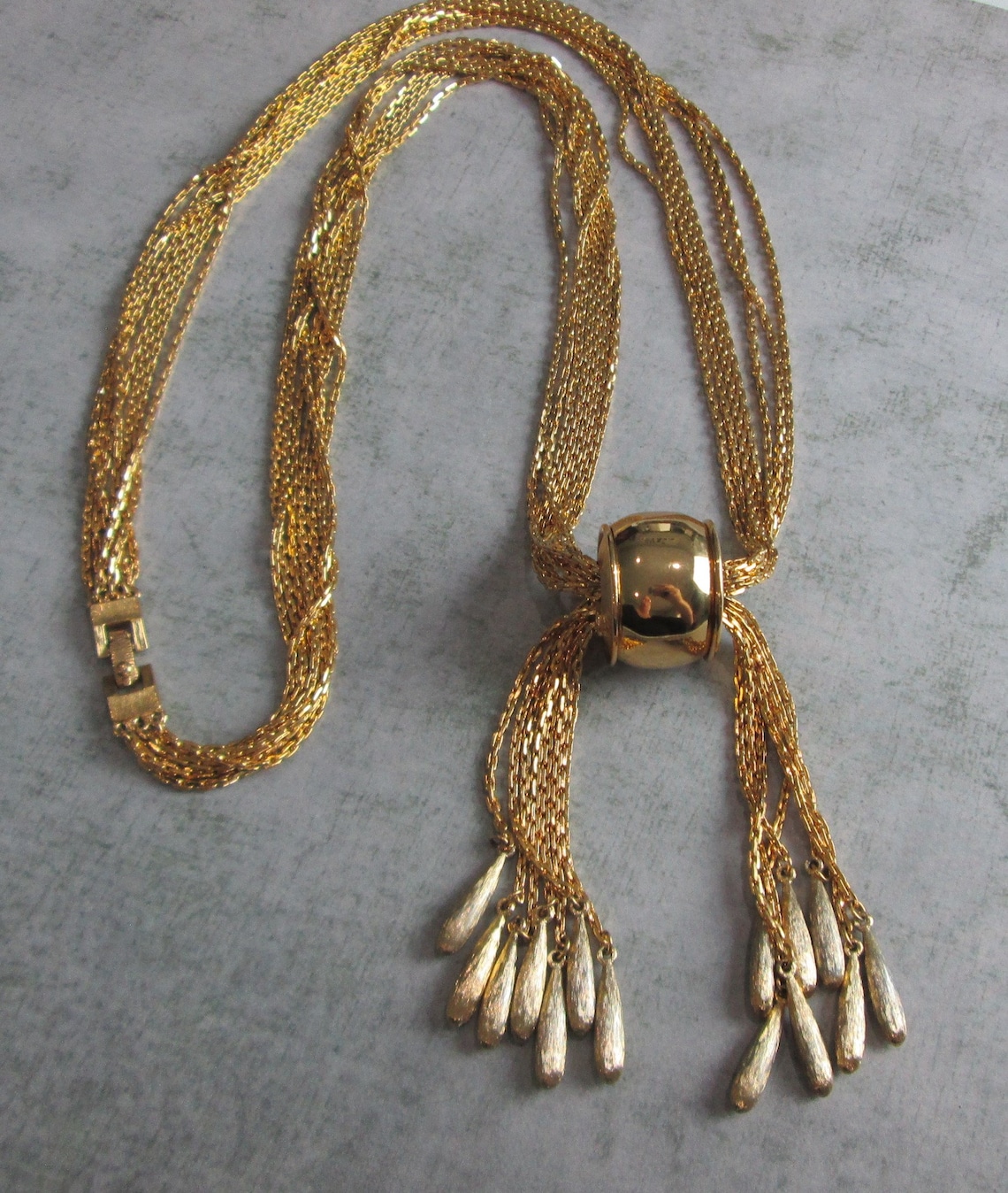 Vintage Long Slide Tassel Gold Plated Necklace Etsy
