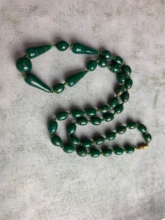 Vintage Green and Gold Venetian Glass Beaded Neck… - image 7