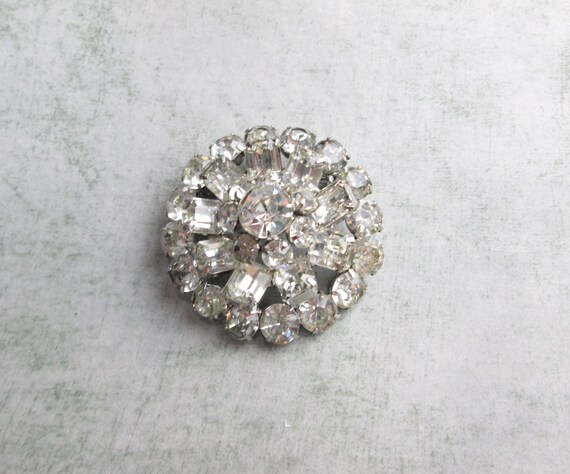 Vintage Domed Clear Rhinestone Brooch - image 3