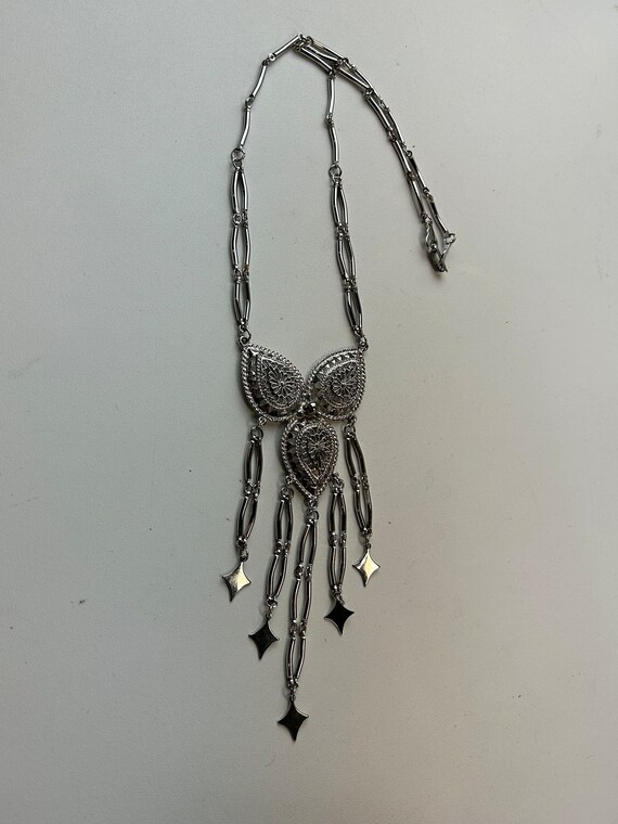 Vintage Silver Tone Dangle Statement Necklace - image 2