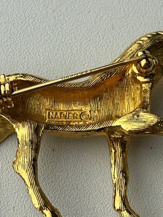 Vintage Napier Gold Tone Horse Brooch - image 6