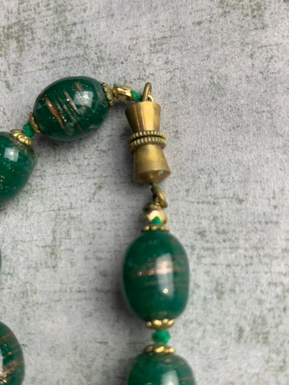 Vintage Green and Gold Venetian Glass Beaded Neck… - image 6