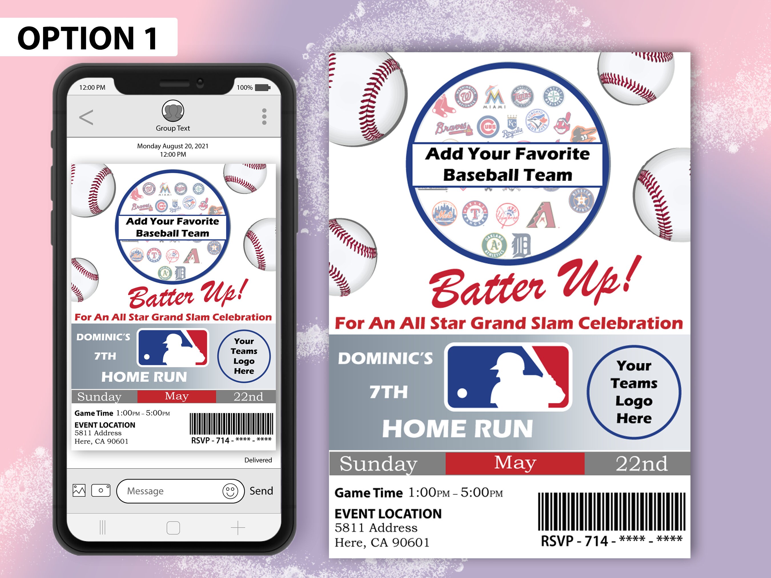 LA Baseball Invitation Pick Your Baseball Team Birthday Invitation Custom E Invite Digital