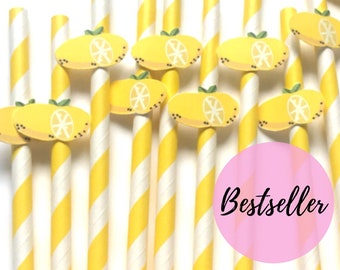 Lemon Straws - Set of 12 Paper Straws - Lemon Paper Straws - Lemon Party - Eco Friendly Paper Straws- Paper Straws - Lemonade - Lemonaid