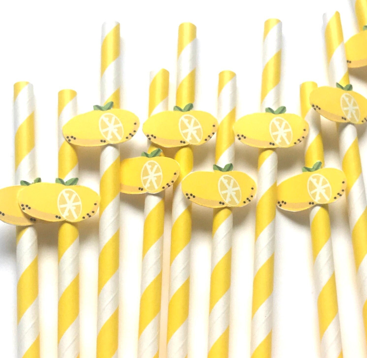 Lemon Straws Set of 12 Paper Straws Lemon Paper Straws Etsy