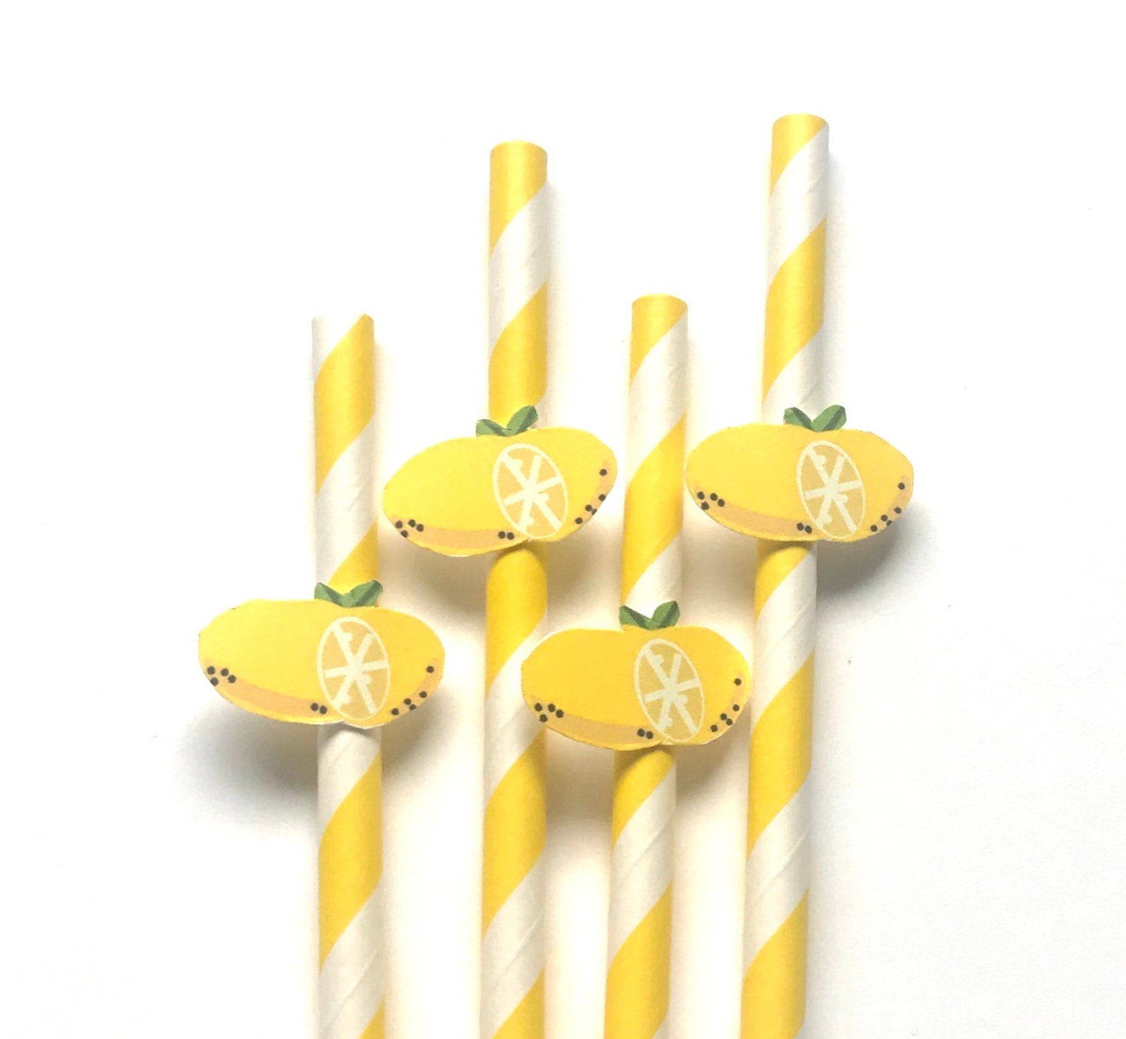 Lemon Straws Set of 12 Paper Straws Lemon Paper Straws Etsy