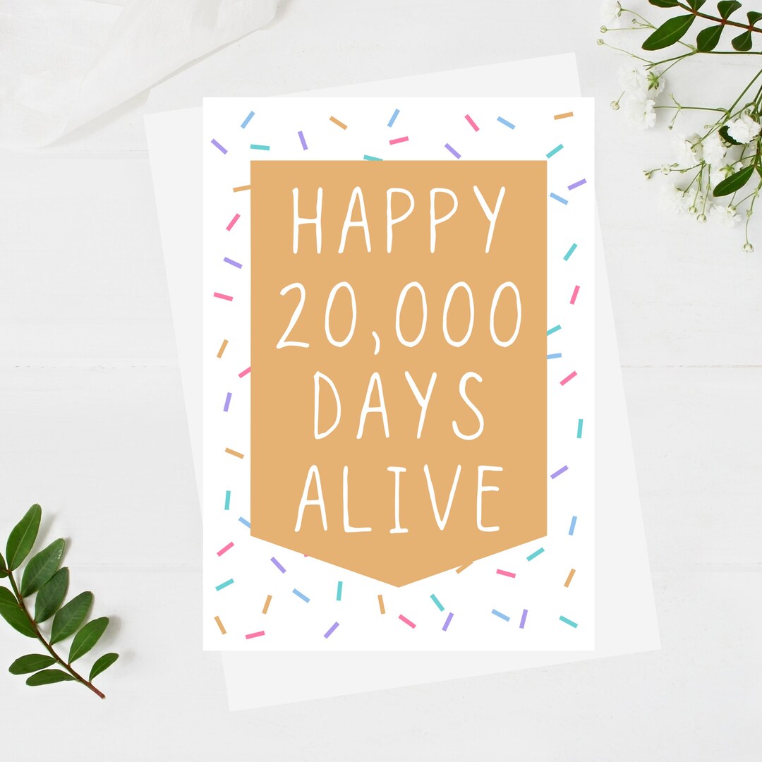 Happy 20,000 Days Alive, Birthday Card, Milestone Card, 20000th