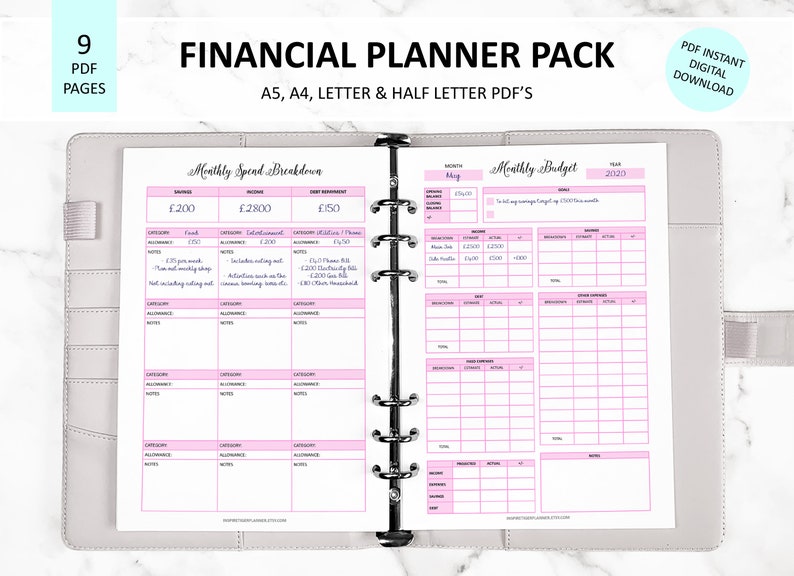 Financial Planner Insert Finance Planner Finance Tracker Etsy