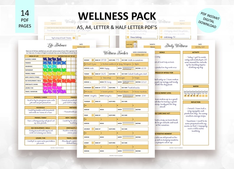Wellbeing Printable Wellbeing PDF Wellness Planner | Etsy