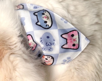 Tie on Cat Bandana - Cute Checker Pattern - Light Purple
