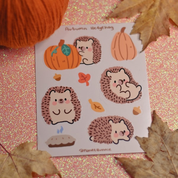 Cute Hedgehog Sticker Sheet - Pumpkin Pie - Thanksgiving Sticker Set